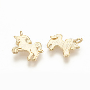 Brass Charms, Unicorn, Nickel Free, Real 18K Gold Plated, 12x10x1mm, Hole: 1mm(KK-T020-121G)