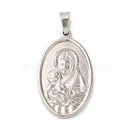 Non-Tarnish 304 Stainless Steel Pendants, Religious, Oval with Saint Charm, Stainless Steel Color, 33.5x20x3mm, Hole: 6.5x3.5mm(STAS-B073-01B-P)