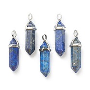 Natural Lapis Lazuli Pendants, with Platinum Tone Brass Findings, Bullet, 39.5x12x11.5mm, Hole: 4.5x2.8mm(G-M378-01P-A07)