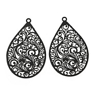 Spray Printed 430 Stainless Steel Pendants, Etched Metal Embellishments, for DIY Halloween Jewellery, Black, Black, 45x28x0.3mm, Hole: 2mm(X-STAS-P359-01F)