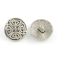 Tibetan Style Half Round Alloy Shank Buttons, Cadmium Free & Lead Free, Antique Silver, 17x7.5mm, Hole: 2mm, about 403pcs/1000g(TIBE-Q044-05AS-RS)