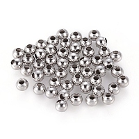 Perles en 304 acier inoxydable, ronde, couleur inoxydable, 4x4mm, Trou: 1.5mm