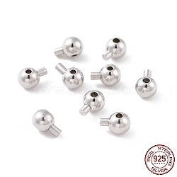 Anti-Tarnish Rhodium Plated 925 Sterling Silver Stopper Beads, Round, Platinum, 4x3mm, Hole: 0.8mm, Pin: 1mm(STER-D035-02P)