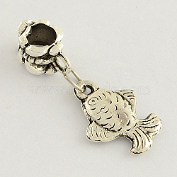 Large Hole Alloy European Dangle Charms, Fish, Antique Silver, 28mm, Hole: 4mm(MPDL-R034-02)