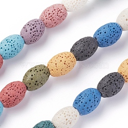 Natural Lava Rock Beads Strands, Dyed, Rice, Mixed Color, 12~12.5x8.5~9mm, Hole: 2mm, about 33pcs/Strand, 15.55 inch(39.5cm)(G-F671-03A-09)