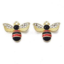 Rack Plating Alloy Enamel Pendants, with Crystal Rhinestone, Cadmium Free & Nickel Free & Lead Free, Light Gold, Bees, Orange Red, 19x23x5mm, Hole: 1.4mm(ENAM-S126-134D)