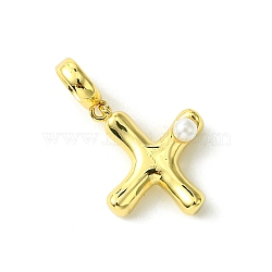 Rack Plating Brass with ABS Plastic Pearl European Dangle Charms, Large Hole Pendants, Long-Lasting Plated, Lead Free & Cadmium Free, Real 18K Gold Plated, Letter X, 25mm long, hole: 5mm, pendant: 17x12x5mm(KK-G501-02X-G)