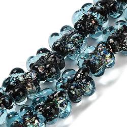 Handmade Dichroic Foil Glass Beads Strands, Plum, Cyan, 13.5~14x14~15x8~9mm, Hole: 1.6mm, about 33pcs/strand, 15.24''(38.7cm)(DICH-U001-04E)