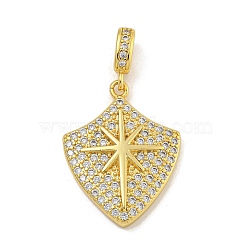 Rack Plating Brass Micro Pave Cubic Zirconia Pendants, Long-Lasting Plated, Cadmium Free & Lead Free, Real 18K Gold Plated, Star, 25.5x19.5x4mm, Hole: 3x5mm(KK-I718-10G-02)