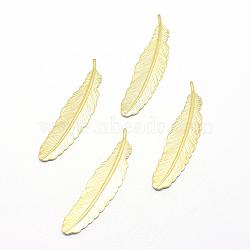 Brass Bookmarks, Lead Free & Cadmium Free & Nickel Free, Feather, Raw(Unplated), 53x12x1.5mm(KK-A143-38C-RS)