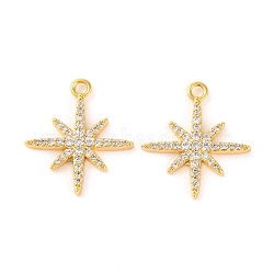 Brass Micro Pave Clear Cubic Zirconia Pendants, Star, Real 18K Gold Plated, 20.3x17.7x2.2mm, Hole: 1.8mm(KK-U017-10B-G)