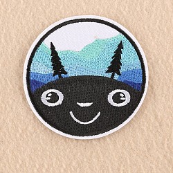 Computerized Embroidery Cloth Iron on/Sew on Patches, Costume Accessories, Appliques, Flat Round with Animal, Black, 8.7cm(DIY-F030-15I)