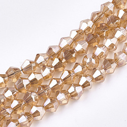 Electroplate Glass Bead Strands, Rainbow Plated, Faceted Bicone, Peru, 4x4.5mm, Hole: 1mm, 92~96pcs/strand, 13.78~14.37 inch(X-EGLA-R094-4mm-12)