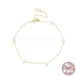 Natural Freshwater Pearls Beaded Link Bracelets, with 925 Sterling Silver Cable Chain Bracelets for Women, Real 14K Gold Plated, 9-1/2 inch(24cm)(BJEW-I314-133)