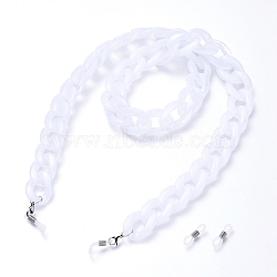 Eyeglasses Chains, Neck Strap for Eyeglasses, with Acrylic Curb Chains, 304 Stainless Steel Lobster Claw Clasps and  Rubber Loop Ends, White, 30.7 inch(78cm)(AJEW-EH00021-07)
