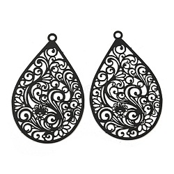 Spray Printed 430 Stainless Steel Pendants, Etched Metal Embellishments, for DIY Halloween Jewellery, Black, Black, 45x28x0.3mm, Hole: 2mm(X-STAS-P359-01F)