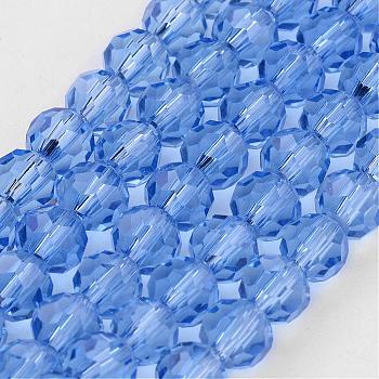 Transparent Glass Bead Strands, Imitate Austrian Crystal, Faceted(32 Facets), Round, Cornflower Blue, 4mm, Hole: 1mm, about 96~100pcs/strand, 14~14.5 inch