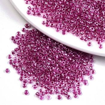 8/0 Glass Seed Beads, Transparent Inside Colours Luster, Round Hole, Round, Medium Violet Red, 8/0, 3~4x2~3mm, Hole: 0.8mm, about 1666pcs/50g