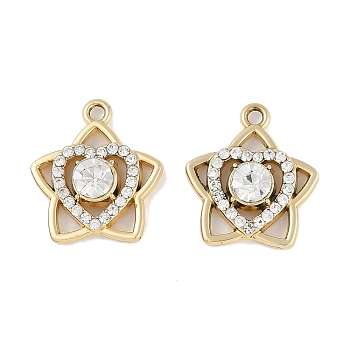 Alloy Rhinestone Pendants, Star with Heart, Golden, 20x18x5mm, Hole: 2mm