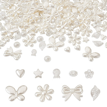 180Pcs 9 Style ABS Plastic Imitation Pearl Beads, Star & Heart & Flower, Creamy White, 10~25x9~29.5x4~7.5mm, Hole: 1.2~1.8mm, 20pcs/style