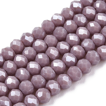 Electroplate Glass Beads Strands, Pearl Luster Plated, Faceted, Rondelle, Rosy Brown, 3x2mm, Hole: 0.8mm, about 165~169pcs/strand, 15~16 inch(38~40cm)