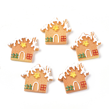 Christmas Theme Resin Decoden Cabochons, for Jewelry Making, House Shaped Biscuit, Imitation Food , Orange, 26x28.5x6mm