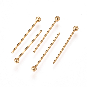 304 Stainless Steel Ball Head Pins, Real 24k Gold Plated, 15~18x0.6mm, 22 Gauge, Head: 1.8mm