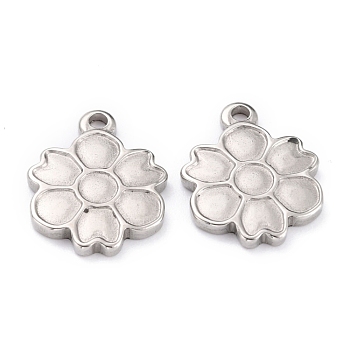 304 Stainless Steel Pendants, Flower, Stainless Steel Color, 18x14.5x2mm, Hole: 1.8mm