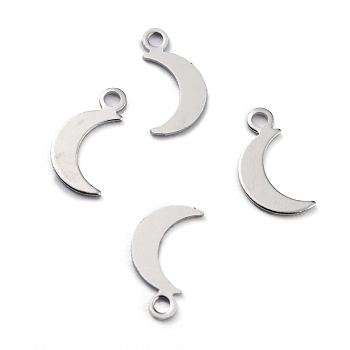 Brass Charms, Long-Lasting Plated, Moon, Platinum, 10.5x5.5x0.5mm, Hole: 1.4mm