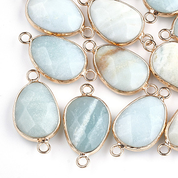 Natural Amazonite Links connectors, with Brass Findings, Nickel Free, Faceted, teardrop, Golden, 27.5x14.5~15x6~6.5mm, Hole: 2mm