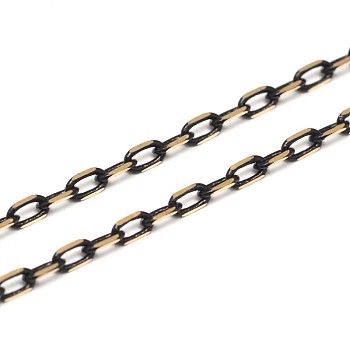 3.28 Feet Electroplate Brass Soldered Cable Chains, Two Tone, Faceted, Lead Free & Nickel Free, Black, 3.5x2x0.5mm