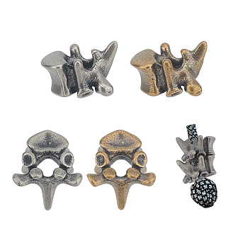 4Pcs 2 Colors Vertebrae Shaped Brass Beads, for EDC Knife String Pendant Parachute String Tool, Mixed Color, 18.5x20.5x12.5mm, Hole: 5.8mm, 2pcs/color