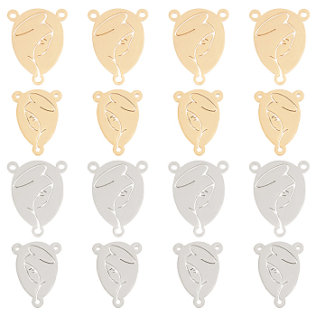 Unicraftale 16Pcs 4 Style 201 Stainless Steel Links/Connectors, Oval with Human, Golden & Stainless Steel Color, 4pcs/style
