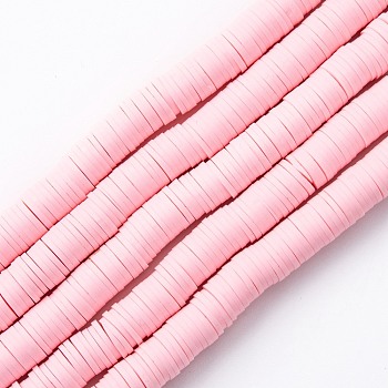 Handmade Polymer Clay Beads Strands, for DIY Jewelry Crafts Supplies, Heishi Beads, Disc/Flat Round, Pearl Pink, 8x0.5mm, Hole: 2mm, about 350pcs/strand, 15.75''(40cm)