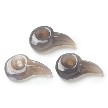 Natural Grey Agate Carved Pendants, Bird Head Charms, 23.5~24.5x39.5~40.5x9~9.5mm, Hole: 4.5mm