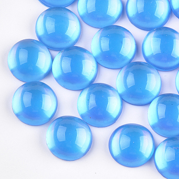 Translucent Resin Cabochons, Half Round/Dome, Cornflower Blue, 15.5~16x7mm