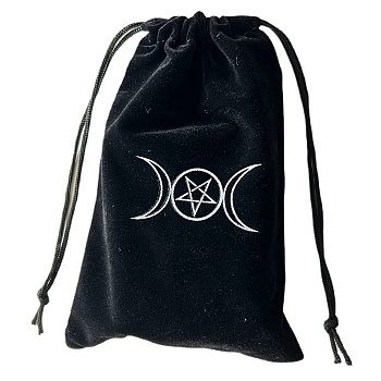 Velvet Tarot Card Storage Bags, Drawstring Pouches Packaging Bag, Rectangle, Moon, 180x120mm