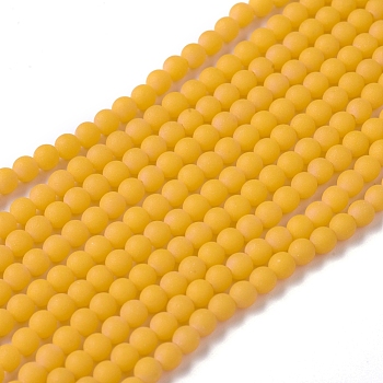 Frosted Opaque Glass Bead Strands, Round, Gold, 2.5~3mm, Hole: 0.7mm, about 150pcs/strand, 15.35 inch(39cm)