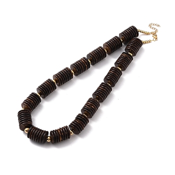 Coconut Shell Beaded Necklaces, with 304 Stainless Steel Beads and 201 Stainless Steel Lobster Claw Clasps, Coconut Brown, 42cm