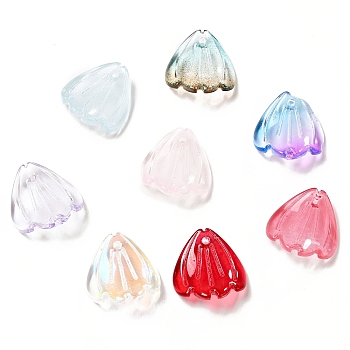 Spray Painted Transparent Glass Pendants, Petaline Charms, Mixed Color, 16x15x3.5mm, Hole: 1.2mm