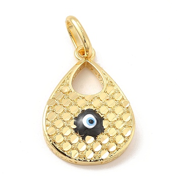 Brass Pendants, with Enamel, Real 18K Gold Plated, Long-Lasting Plated, Teardrop with Evil Eye Charm, Black, 34x23.5x6mm, Hole: 10x7mm