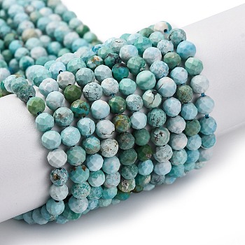 Natural HuBei Turquoise Beads Strands, Round, Faceted, 4mm, Hole: 0.8mm, about 90~92pcs/strand, 14.88~15.16''(37.8~38.5cm)