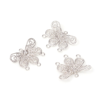 Brass Filigree Chandelier Component Links, Long-Lasting Plated, Butterfly, Platinum, 18x22x3mm, Hole: 1.2mm and 1.4mm