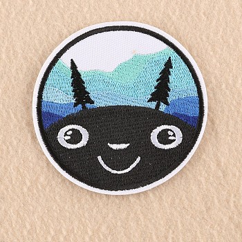 Computerized Embroidery Cloth Iron on/Sew on Patches, Costume Accessories, Appliques, Flat Round with Animal, Black, 8.7cm