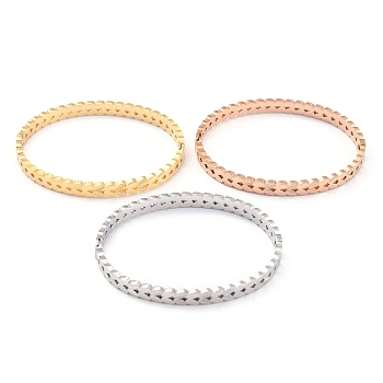 304 Stainless Steel Bangles, Leaf, Textured, Mixed Color, Inner Diameter: 2-3/8x1-7/8 inch(6.05x4.95cm)