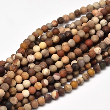 Frosted Natural Petrified Wood Round Bead Strands, 8mm, Hole: 1mm, about 47pcs/strand, 15 inch