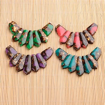 Assembled Dyed Synthetic Imperial Jasper and Bronzite Pendants, Graduated Fan, Faceted, Mixed Color, 20~45x15~26x6~7mm, Hole: 2mm, 7pcs/set