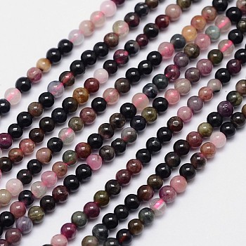 Natural Tourmaline Round Bead Strands, 3mm, Hole: 1mm, about 141pcs/strand, 15.5 inch