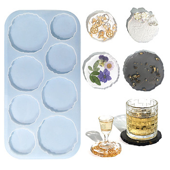 DIY Food Grade Silicone Irregular Round Coaster Molds, Resin Casting Molds, for UV Resin, Epoxy Resin Craft Making, White, 170x335x2mm, Inner Diameter: 60~90mm