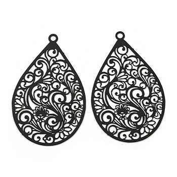 Spray Printed 430 Stainless Steel Pendants, Etched Metal Embellishments, for DIY Halloween Jewellery, Black, Black, 45x28x0.3mm, Hole: 2mm